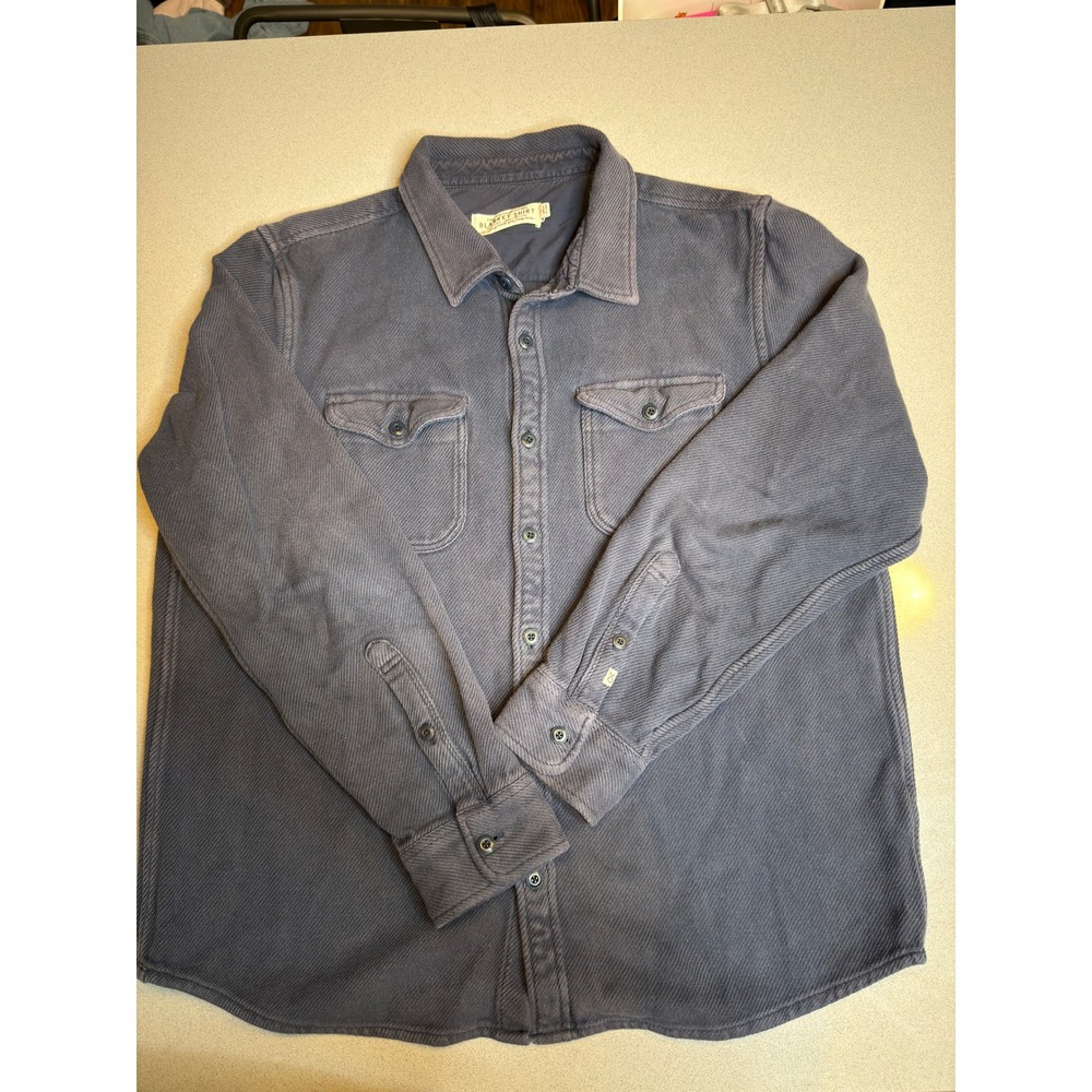 Outerknown Mens Blanket Shirt Large Dark Blue Gray Organic Cotton Twill Flannel